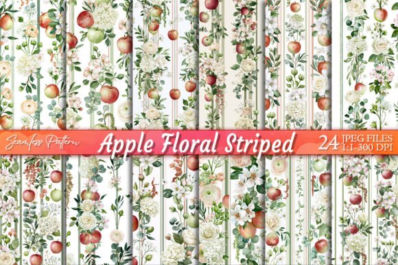 Download Watercolor Apple Floral Striped Pattern - Watercolor Collection