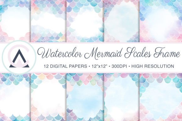 Download Watercolor Mermaid Scales Frame Papers - Watercolor Collection