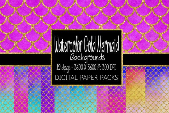 Download Watercolor Gold Mermaid Backgrounds - Watercolor Collection
