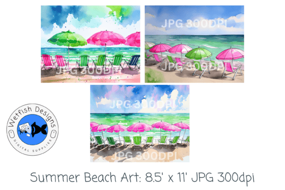 Download Summer Beach Watercolor Digital Prints 5 - Watercolor Collection