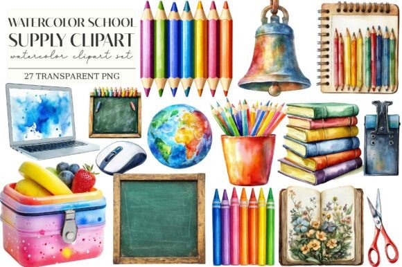 Download Watercolor School Supply Clipart - Watercolor Collection
