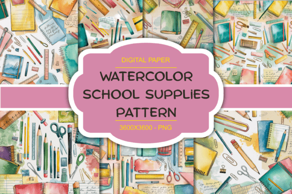 Download Watercolor School Supplies Pattern - Watercolor Collection