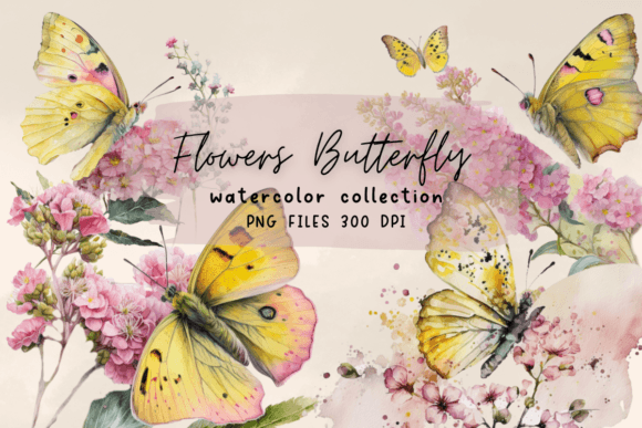 Download Butterfly Flower Yellow Watercolor - Flower Collection