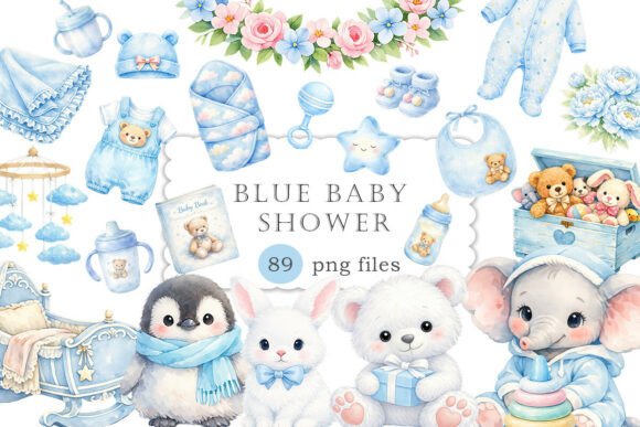 Download Blue Baby Shower Clipart Watercolor PNG - Watercolor Collection