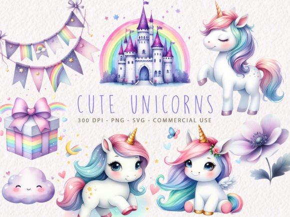 Download Watercolor Cute Unicorn Clipart Bundle - Watercolor Collection