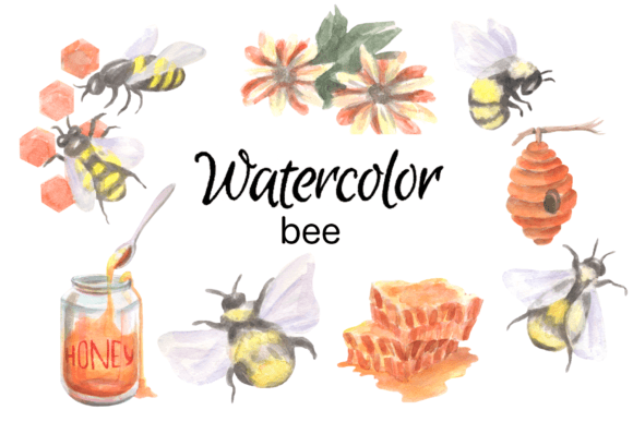 Download WATERCOLOR CLIPART Bee Honey - Watercolor Collection