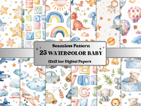Download Seamless Watercolor Baby Pattern Paper - Watercolor Collection