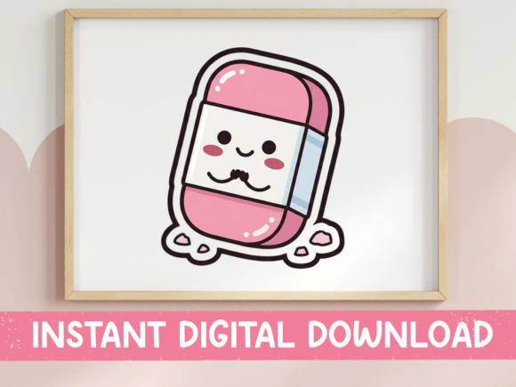 Download Kawaii Pink Eraser Cute Sticker Design - Kawaii Collection