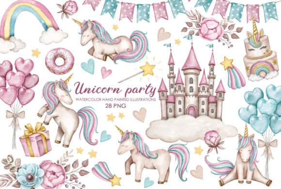 Download Watercolor Birthday Unicorn Clipart - Watercolor Collection