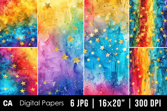 Download Watercolor Rainbow Stars Backgrounds - Watercolor Collection