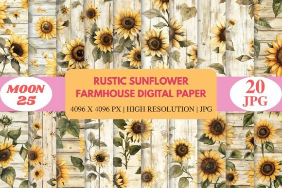 Download Rustic Sunflower Farmhouse Digital Paper - Flower Collection