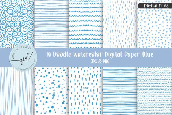 Download Doodle Watercolor Digital Paper Blue | 1 - Watercolor Collection