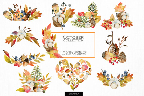 Download October Bouquets. Watercolor Clipart. - Watercolor Collection