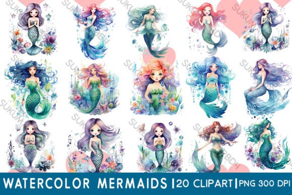 Download Watercolor Mermaids Clipart - Watercolor Collection