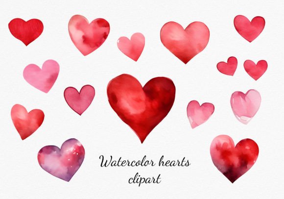 Download Watercolor Red and Pink Hearts Clipart. - Watercolor Collection