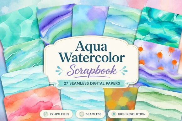 Download Aqua Watercolor - Scrapbook Papers - Watercolor Collection