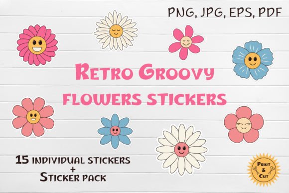 Download Retro Groovy Flowers Stickers - Flower Collection