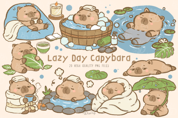 Download Kawaii Lazy Capybara Clipart - Kawaii Collection