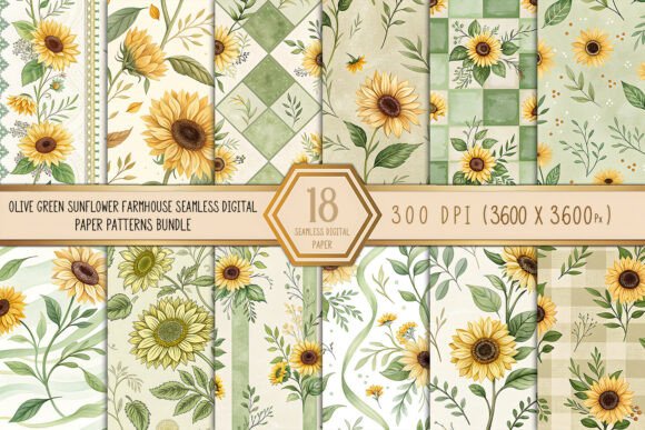 Download Olive Green Sunflower Farmhouse Digital - Flower Collection