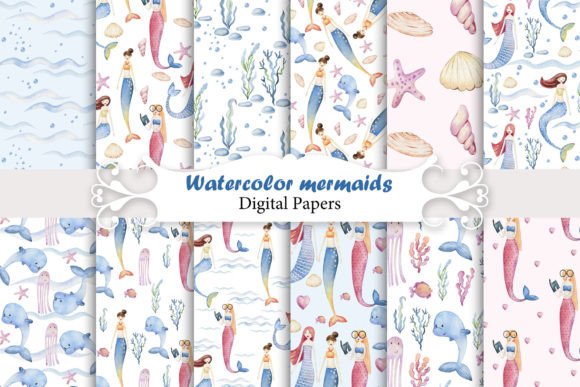 Download Watercolor Mermaids Patterns. - Watercolor Collection