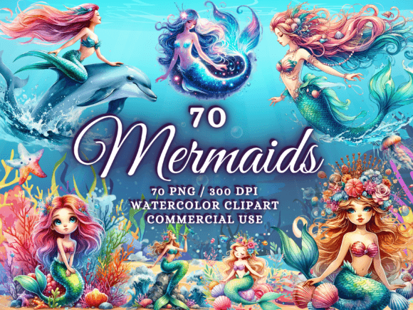 Download Watercolor Mermaids Clipart Mermaid Png - Watercolor Collection
