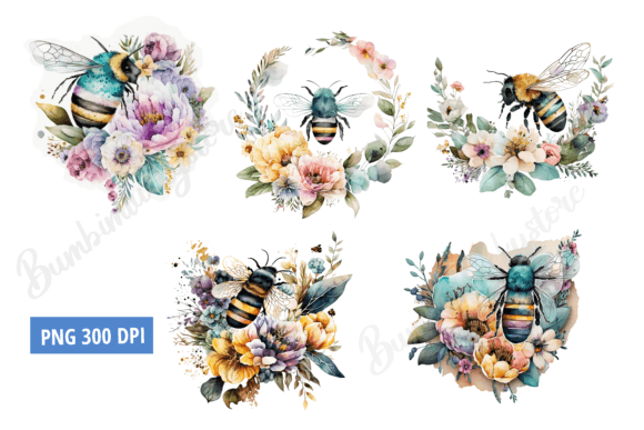 Download Floral Bee Watercolor Clipart - Watercolor Collection