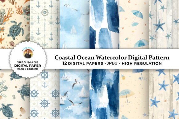 Download Coastal Ocean Watercolor Digital Pattern - Watercolor Collection