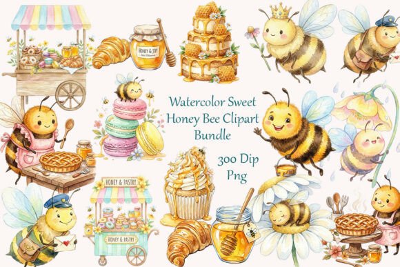Download Watercolor Sweet Honey Bee Clipart PNGs. - Watercolor Collection