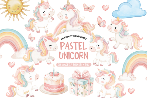 Download Pastel Unicorn Clipart Bundle Set - Unicorn clipart Collection