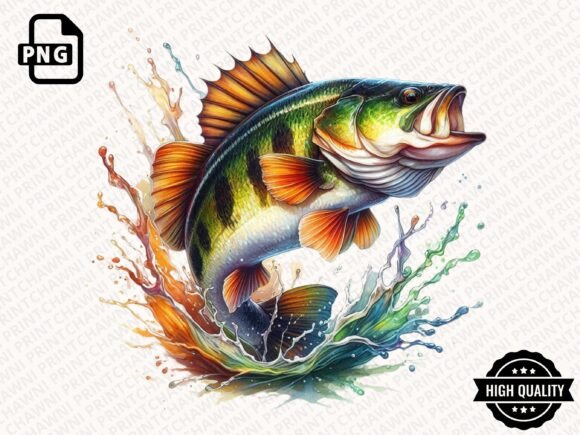 Download Watercolor Jumping Bass Fish Clipart PNG - Watercolor Collection