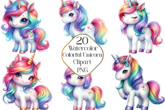 Download Watercolor Cute Colorful Unicorn Clipart - Watercolor Collection