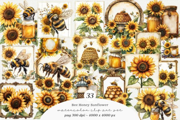 Download Vintage Bee Honey Sunflower Label Bundle - Flower Collection