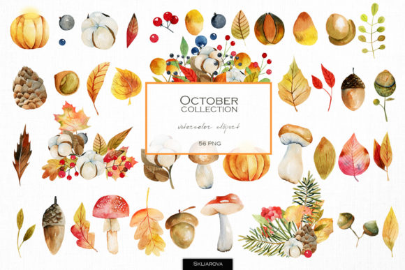Download October. Watercolor Autumn Clipart. - Watercolor Collection