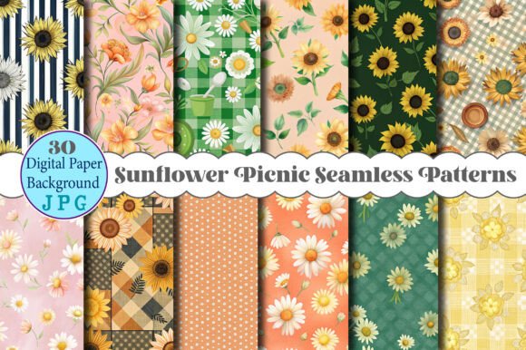 Download Sunflower Picnic Seamless Patterns - Flower Collection