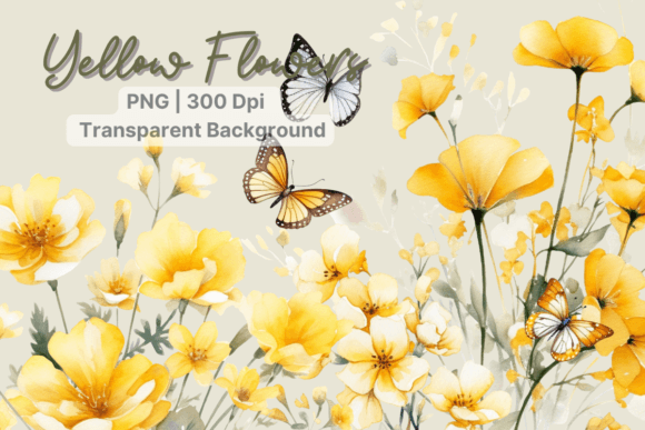 Download Yellow Flower Watercolor Butterfly - Flower Collection