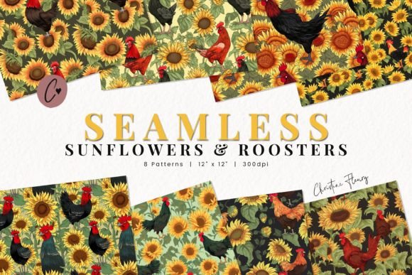 Download Seamless Sunflower &amp; Rooster Paper - Flower Collection