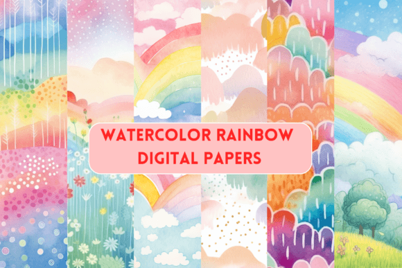Download Watercolor Rainbow Digital Papers - Watercolor Collection
