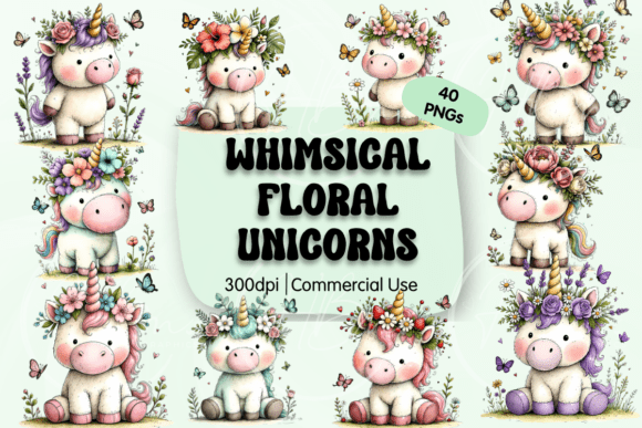 Download Whimsical Floral Unicorn Clipart - Unicorn clipart Collection