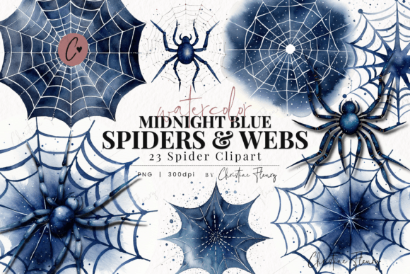Download Watercolor Midnight Blue Spiders &amp; Webs - Watercolor Collection