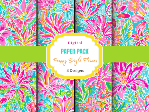 Download Preppy Bright Flowers Digital Paper Pack - Flower Collection