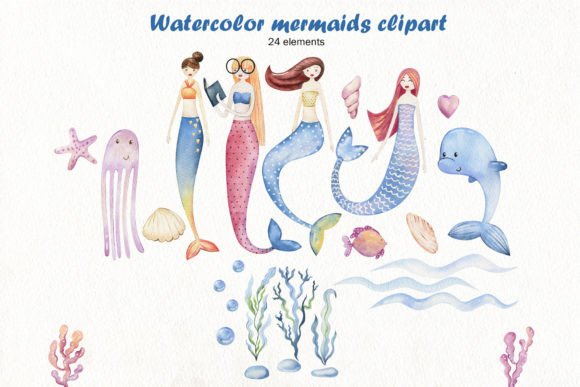 Download Watercolor Mermaid Clipart. - Watercolor Collection