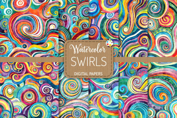 Download Swirls Set 2 - Retro Watercolor Papers - Watercolor Collection