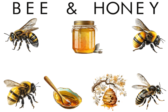 Download Watercolor Bee &amp; Honey Clipat - Watercolor Collection