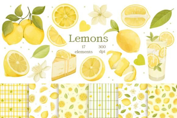 Download Lemons Watercolor Clipart, Patterns - Watercolor Collection